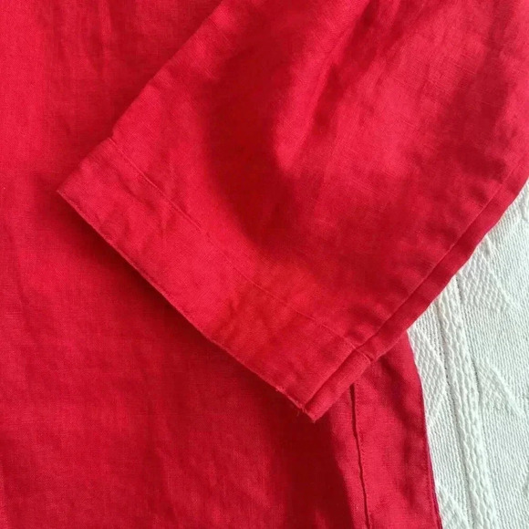 CHAPS BRIGHT RED SPLIT NECK SHIRT 100% LINEN TUNIC PULLOVER SZ Large TOP BLOUSE - Picture 9 of 11